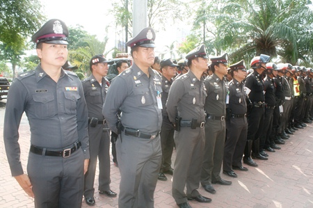 Banglamung police sent over 100 officers out into the mayhem April 18 to serve and protect during Songkran water play in Naklua.